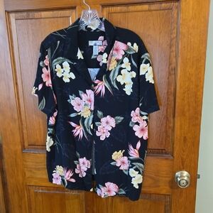 Caribbean Joe Tropical Black and Pink Floral Shirt